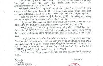 Công văn số 144/BVSN-HKTH về việc lưu hành và theo dõi ADR của thuốc Ama-Power.